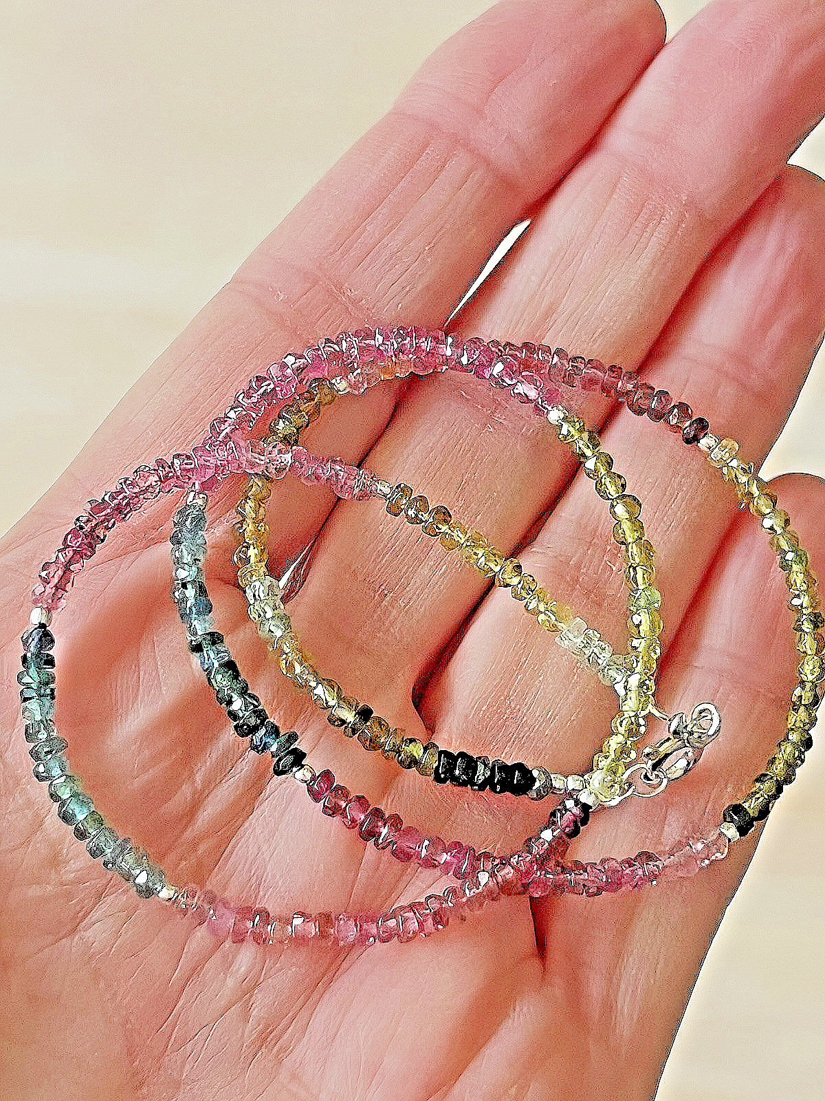 AAA Multi Tourmaline Necklace, 45cm, SS 925, Heart Charm Pendant, Gift