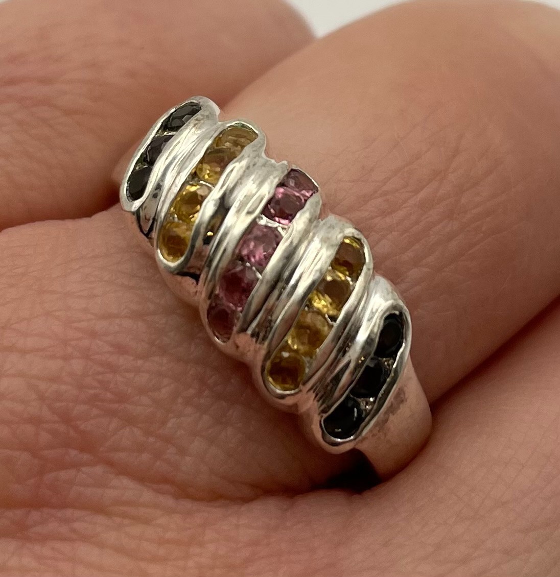 Sterling silver multi-colored gemstone ring