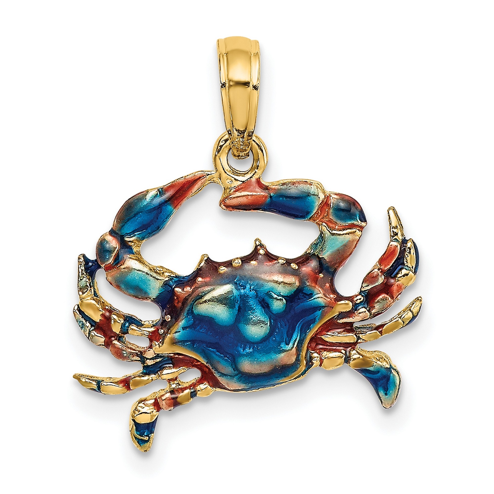 10k Yellow Gold Blue Enamel Crab Charm 15 mm x 18 mm