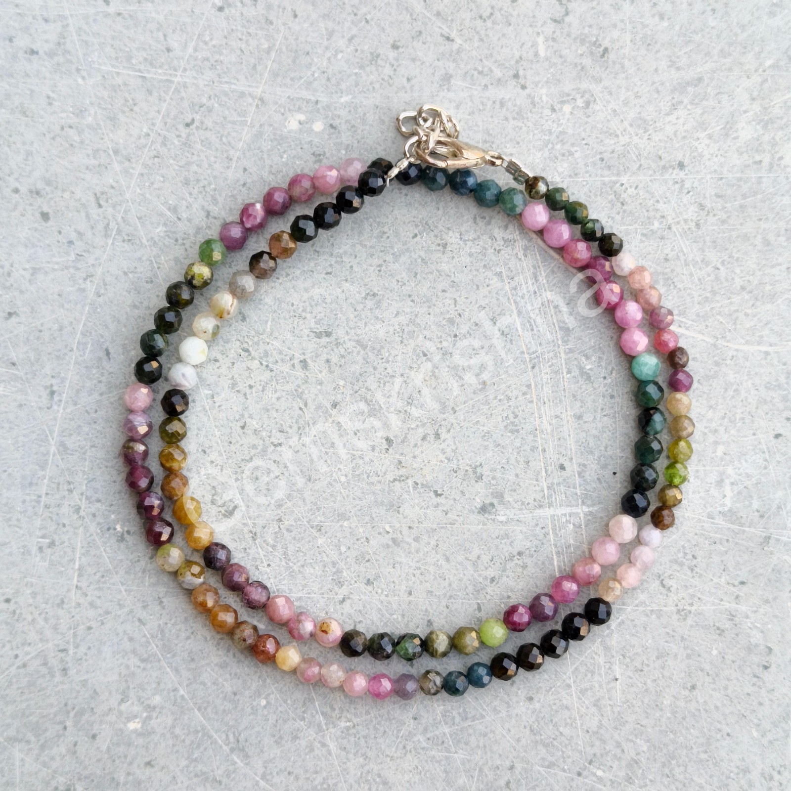 Multi Tourmaline 3mm Round Beaded Necklace | Natural Gemstone Jewelry Sterling