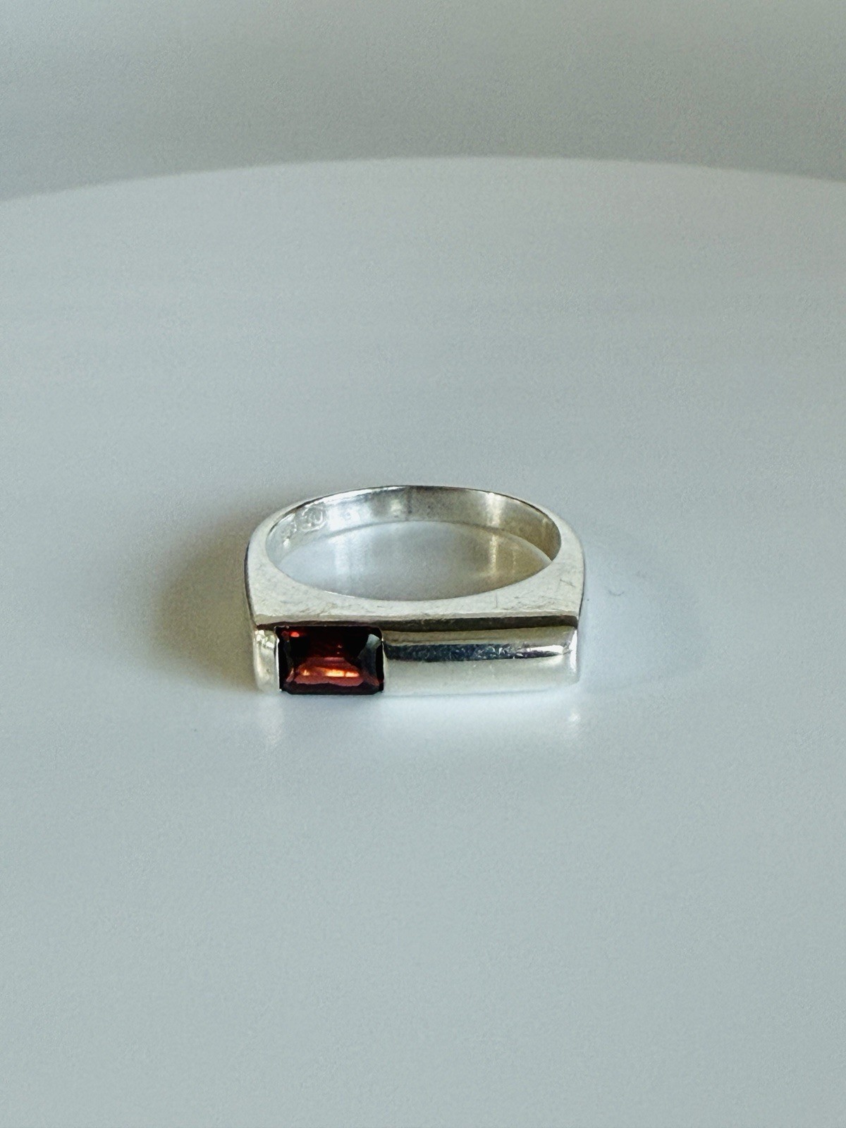 Modern Garnet Asymmetrical Stacking Ring Minimalist Sterling Silver Size 6.5