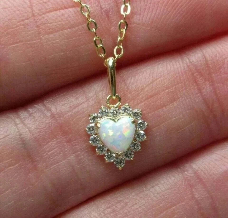 14k Yellow Gold Plated 1.50Ct Heart Cut Natural Fire Opal Women’s Pendant