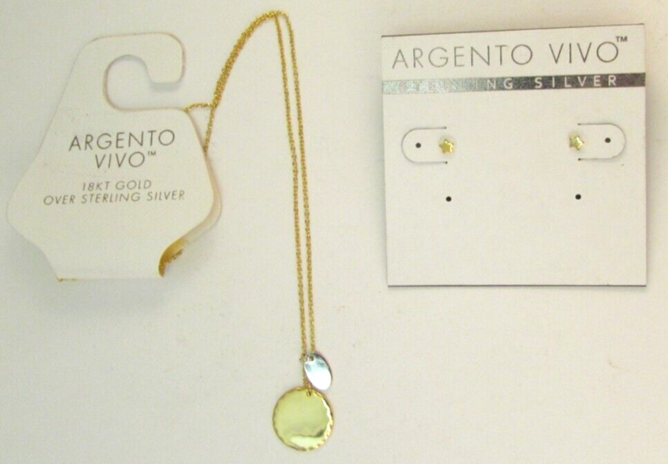 Argento Vivo Gold Over 925 Sterling Silver Necklace & Small Star Stud Earrings