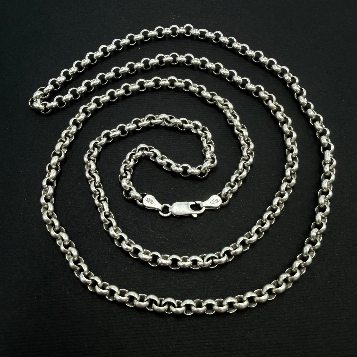 Vintage 925 Sterling Silver Rolo Belcher Chain Necklace Italy Long 36g