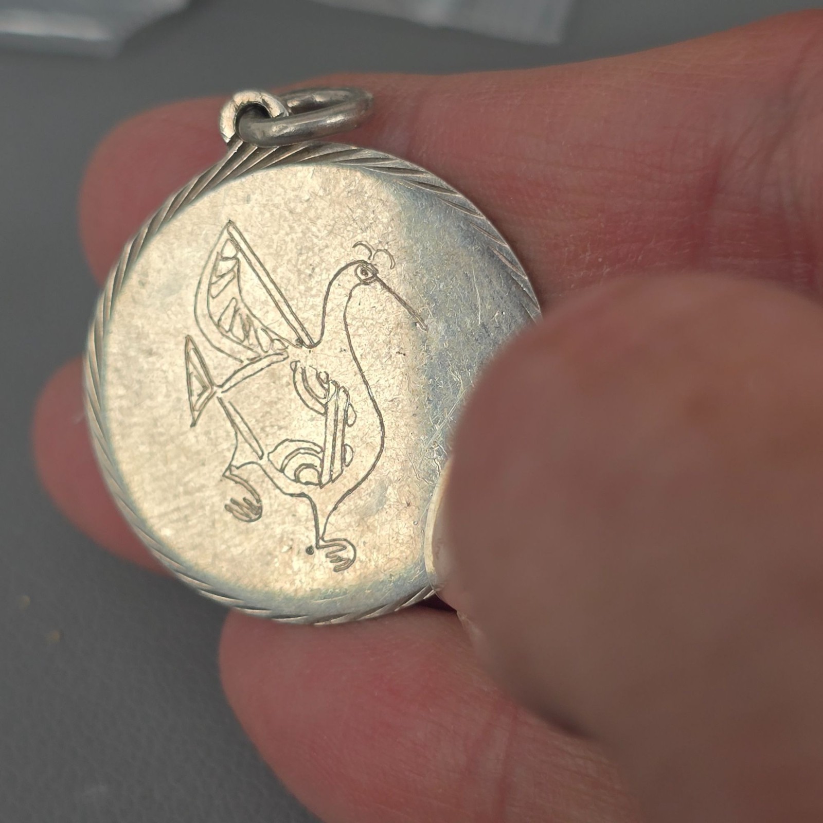 Engraved Bird Sterling Silver Personalized Medallion Pendant CAARI 1992-95 7.1g
