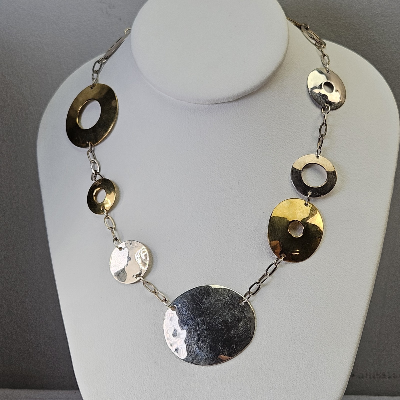 Chunky Robert Lee Morris Mixed Metals Necklace Sterling Silver Brass 34g 24″