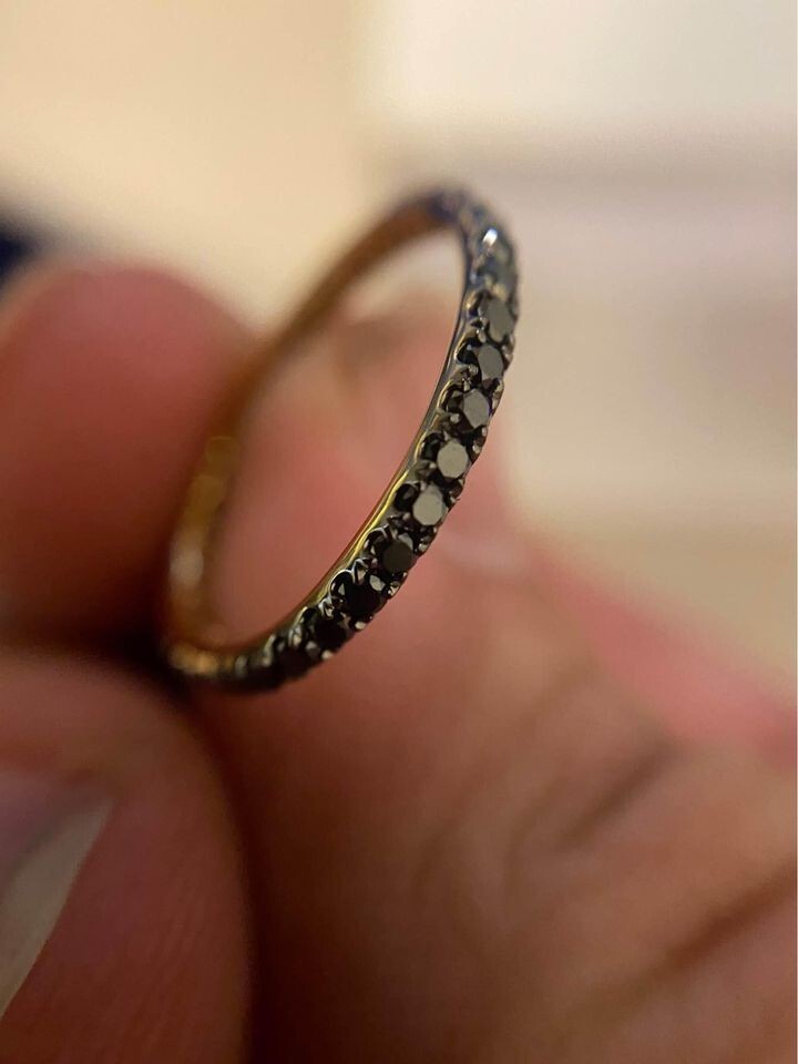 Black Diamond Engagement Ring with Epoxy Resin & Wood Custom Ring Box (Size 4.5)
