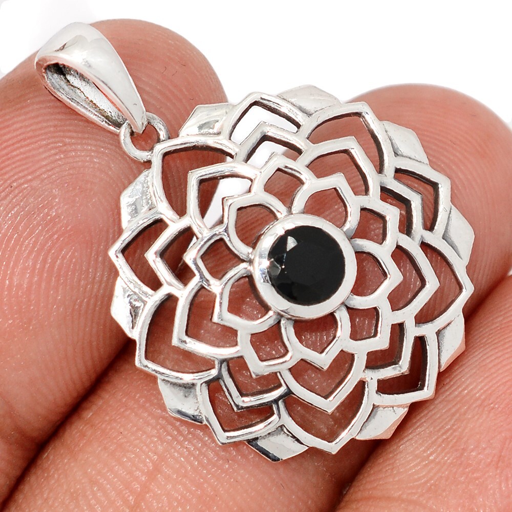 Lotus – Black Onyx – Brazil 925 Sterling Silver Pendants Jewelry CP73935