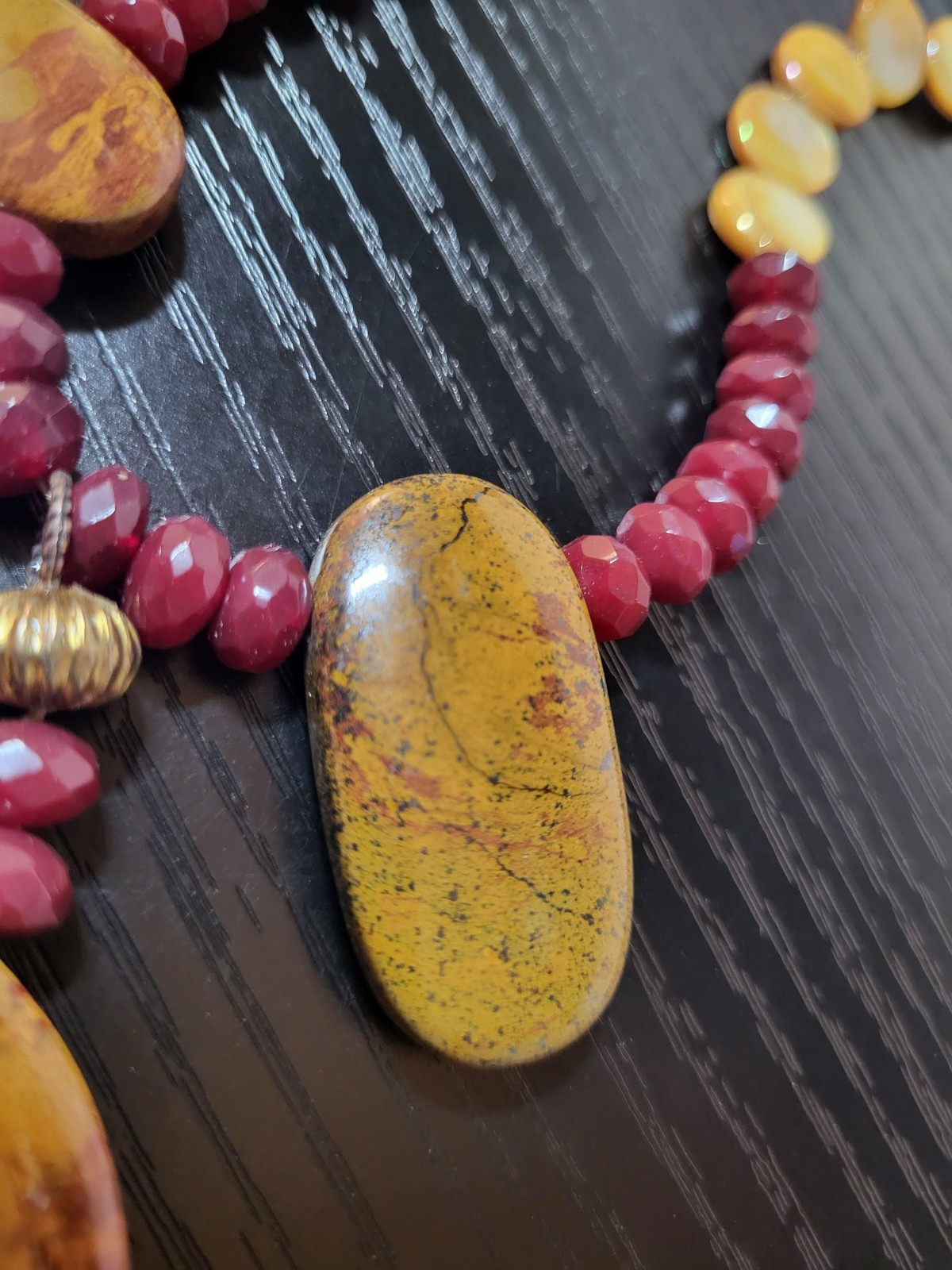 Mookaite Jasper Abalone Necklace Pendant Handmade Statement Brown Red Ethnic