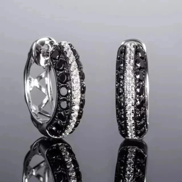 2Ct Round Lab-Created Black Diamond Women’s Hoop Earrings 14K White Gold Plated