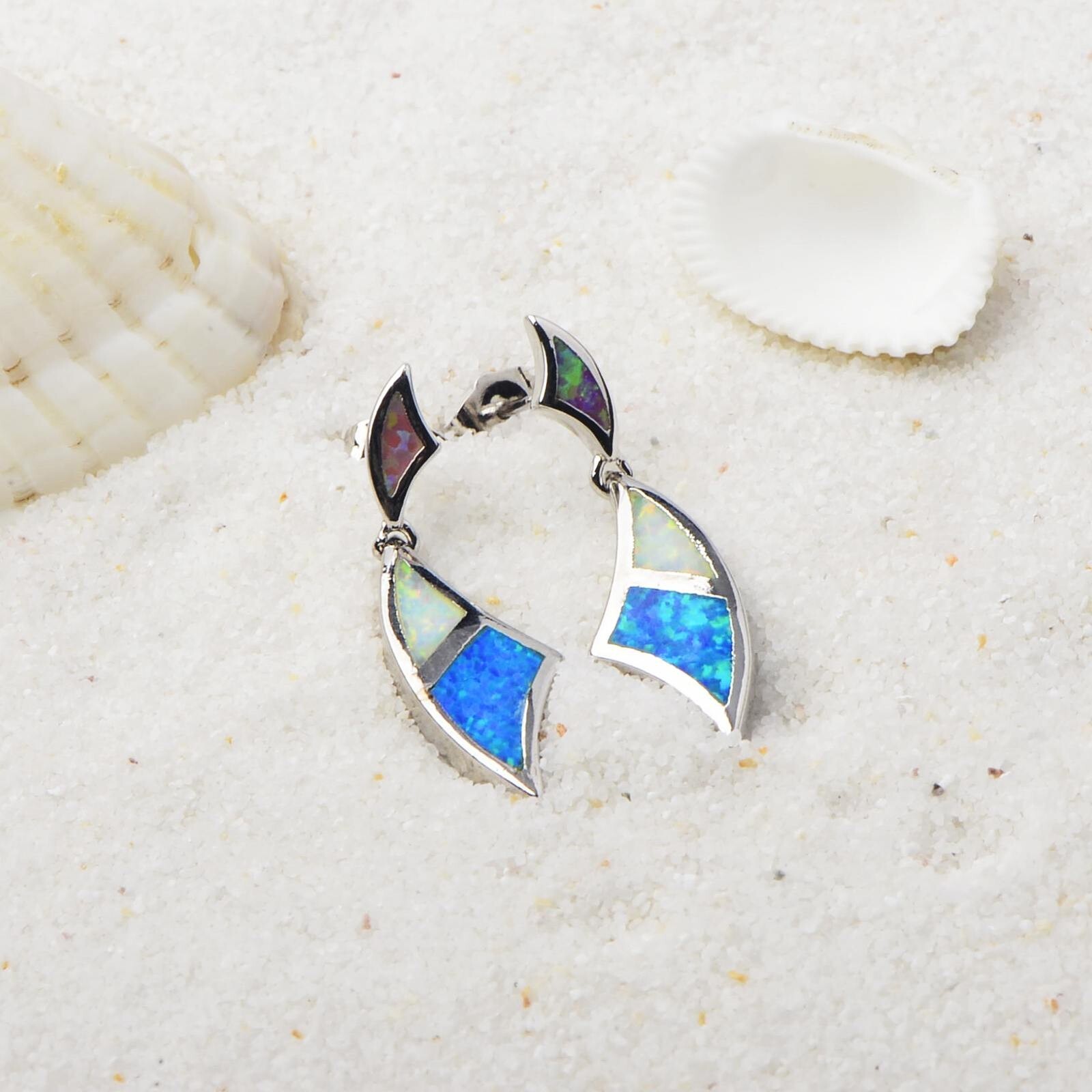 Hawaii Beach Multicolor Fire Opa Moon Earrings Silver Filled For Women Girls