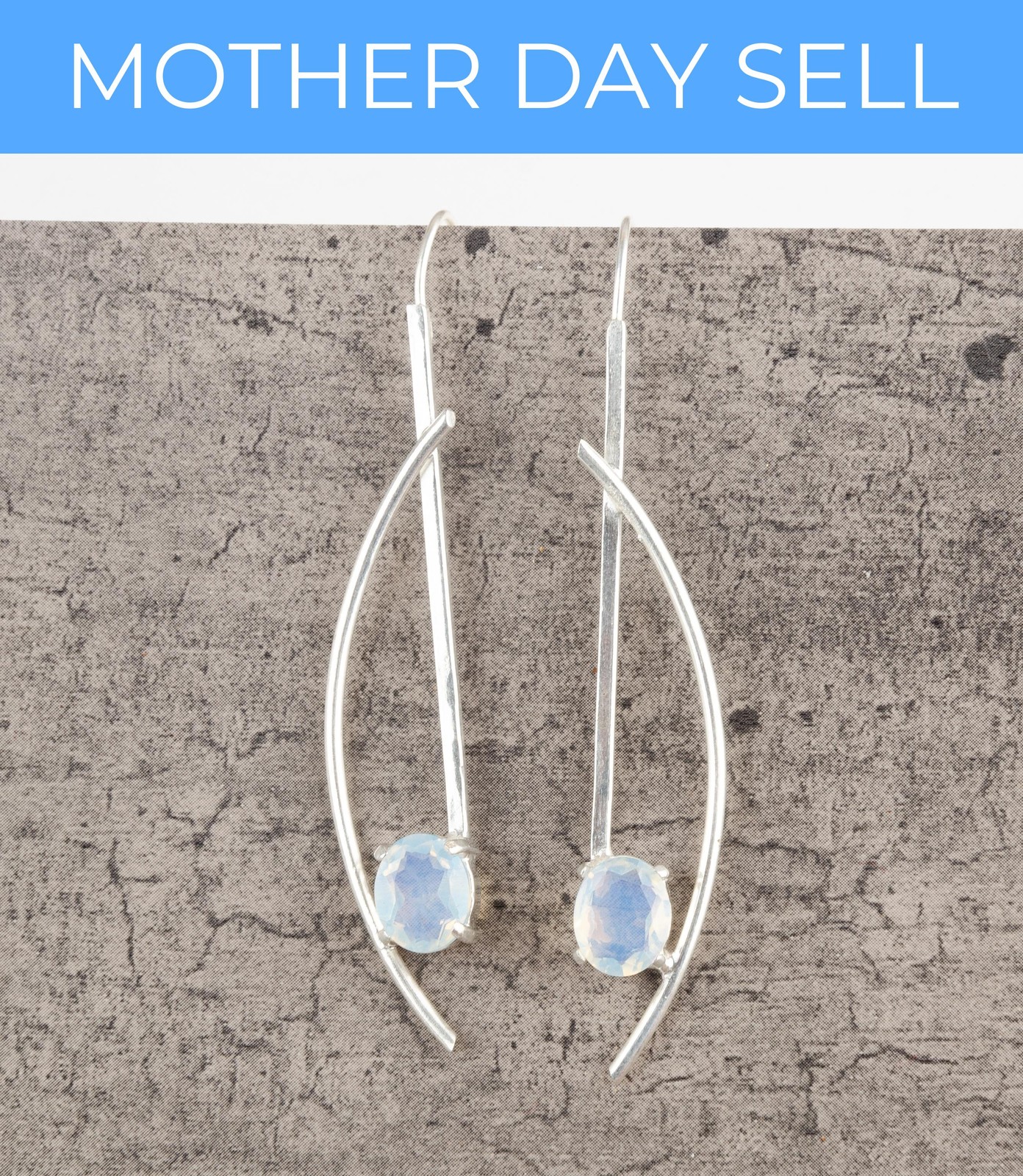 925 Sterling Silver Genuine Milky Opal Anniversary Dangle Drop Mother Earrings