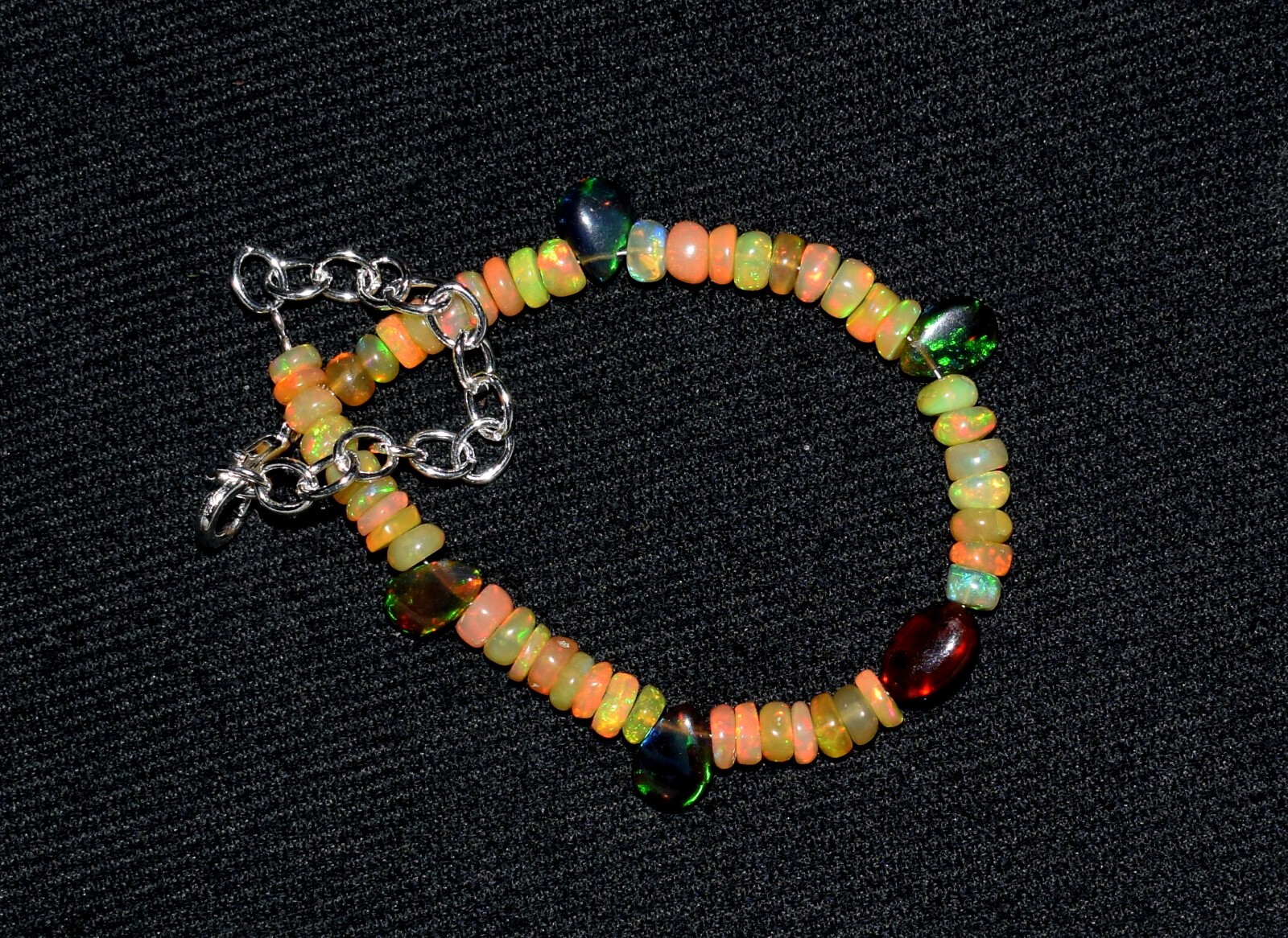 Solid 925 Sterling Silver Natural Ethiopian Opal Gemstone Beads 7″Bracelet N0279