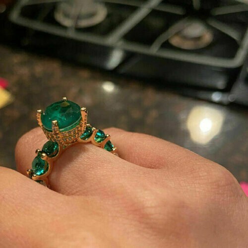 Unique Design 3Ct Lab Created Emerald Engagement Ring 14K Yellow Gold Finish
