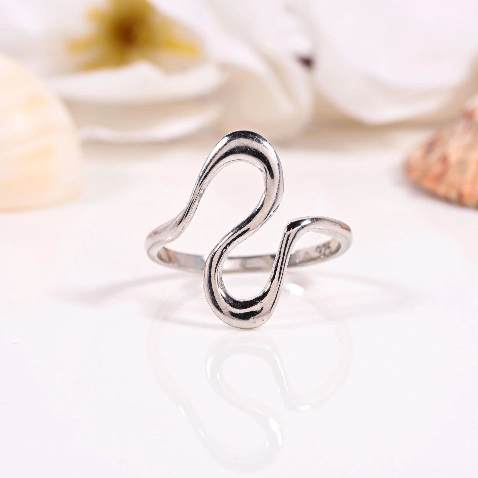 Handmade Sterling Silver Wave Ring, Adjustable Open Band