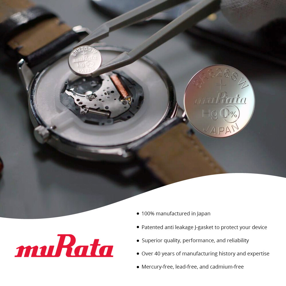 Murata SR 1.55V Silver Oxide Watch Batteries Low/High/Dual Drain (5 Batteries)