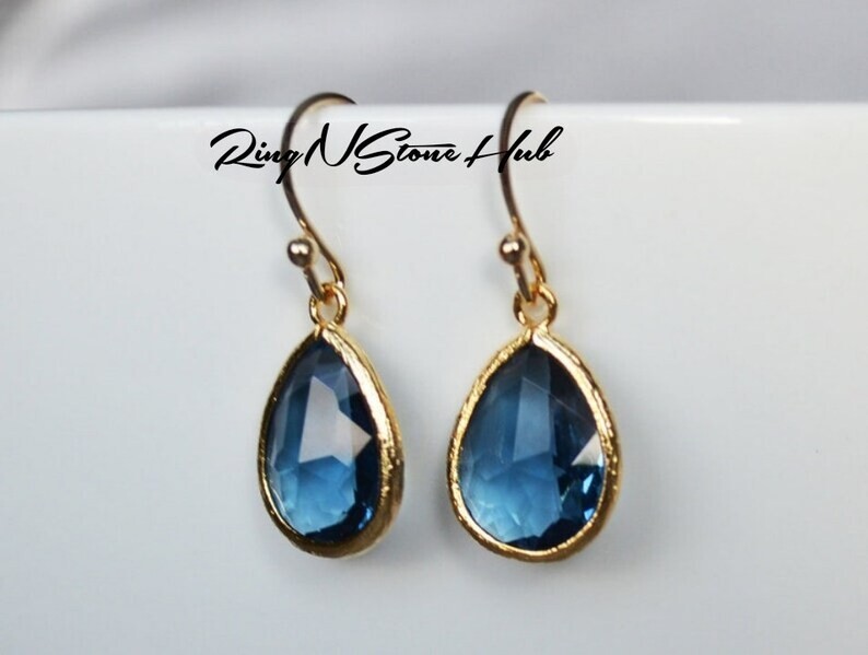 Gold Plated Teardrop Shape Sapphire Earrings September Birthstone Gift for Her