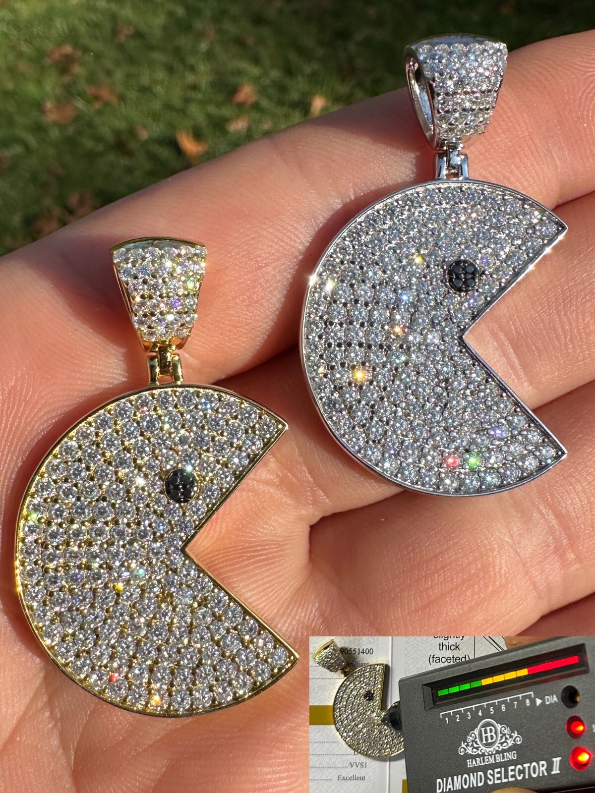 PACMAN Iced Pendant MOISSANITE Real 925 Silver / 14k Gold Hip Hop Necklace