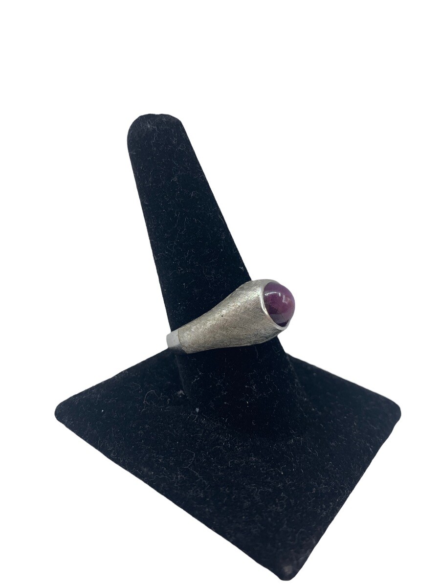 BS Round Star Ruby Asterism 14K White Gold Ring Size 10