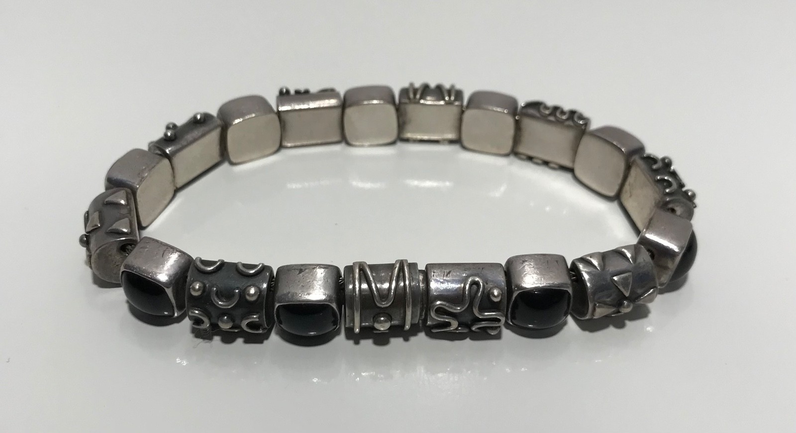 Sterling Silver Deborah Armstrong DAC Modernist Onyx Bracelet 7.25”