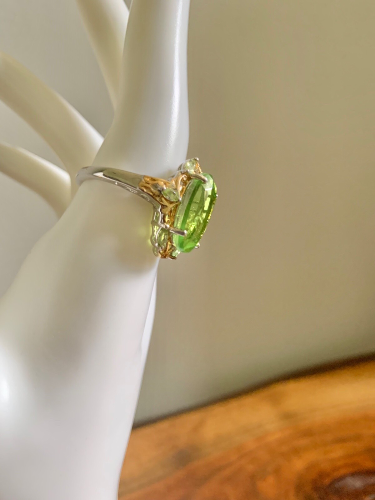 Chartreuse Quartz, Multi Gemstone Ring in Vermeil YG Over SS – Size 8