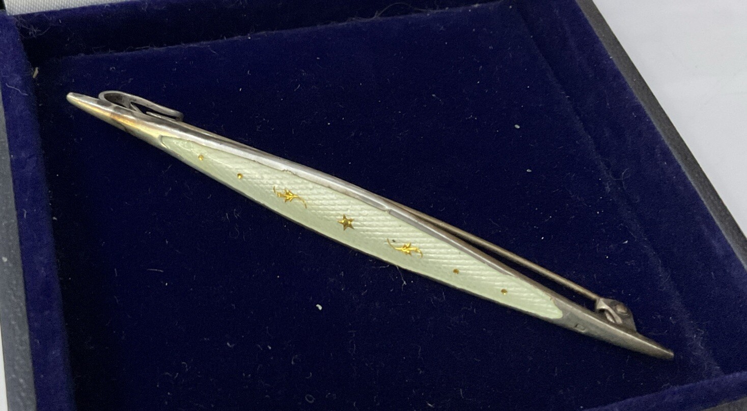 Vintage Hallmarked Sterling Silver 925 Eliptical Marquis Enamel Bar Brooch Pin