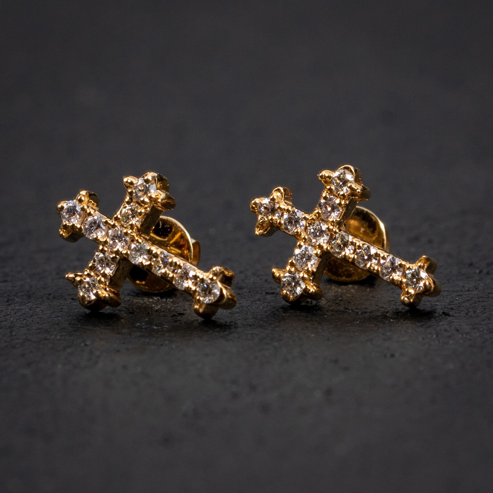 Yellow Gold 0.30 Ct Lab Grown Diamond Screw Back Hip Hop Cross Stud Earrings