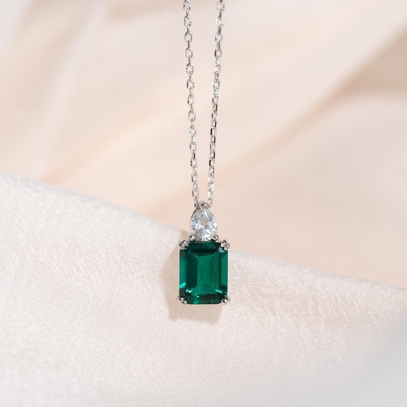 Emerald Necklace | May Birthstone | Emerald Cut Gemstone pendent