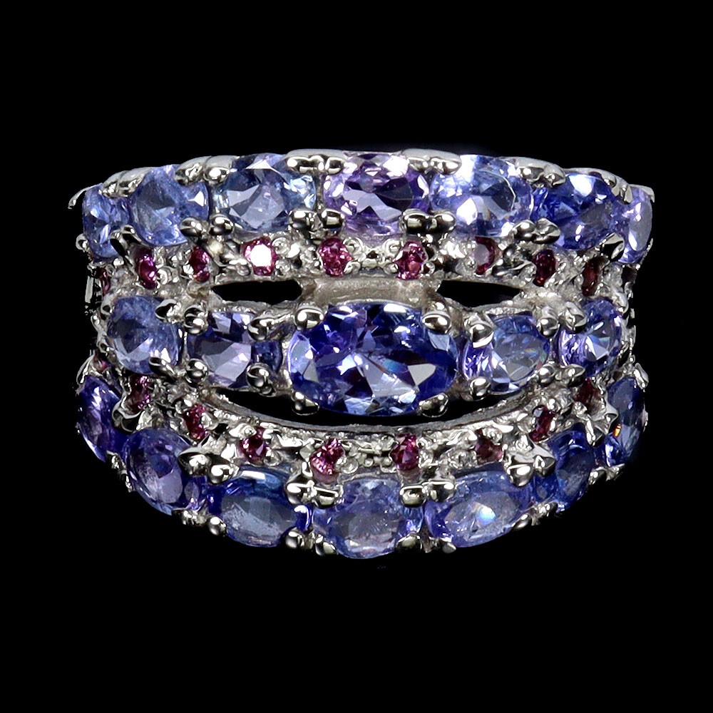 Summer 925 Silver Ring Oval Tanzanite 6x4mm Rhodolite Gemstone Jewelry Size 7.