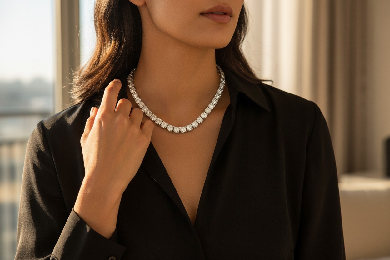 RARE 50Ct, 5mm White Diamond Tennis Necklace ! FREE Diamond studs! Free Tariffs
