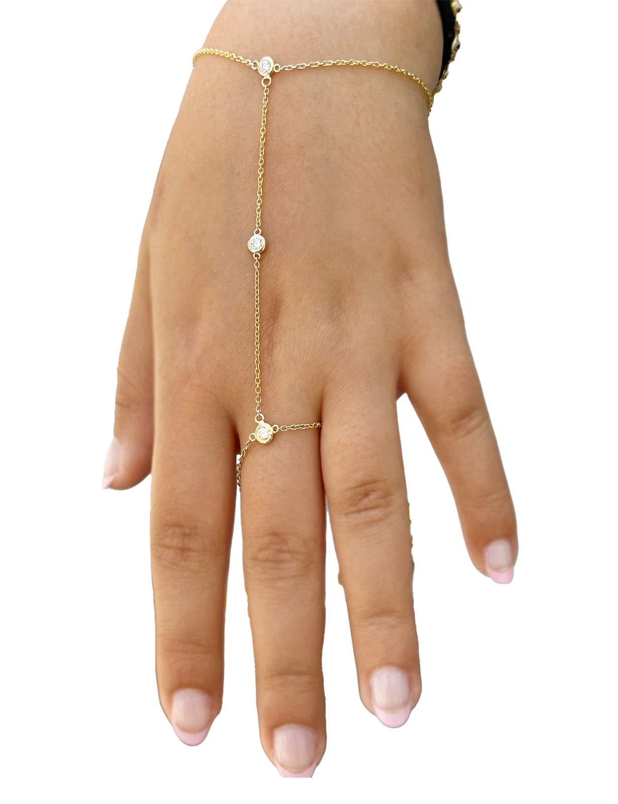 Finger Bracelet Moissanites Ring Bracelet Chain Bracelet 14K Yellow Gold 0.30ctw