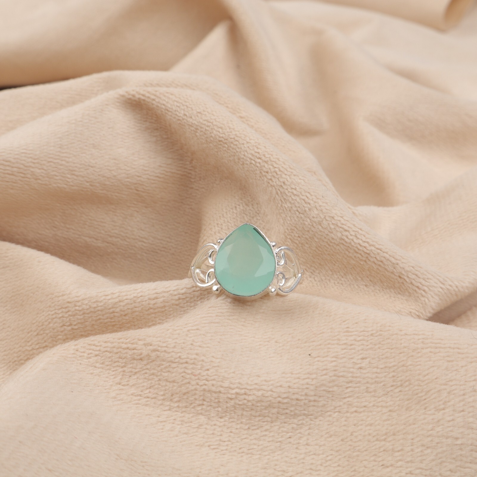Natural Aqua Chalcedony Gemstone 925 Sterling Silver Ring Women Silver Jewelry.