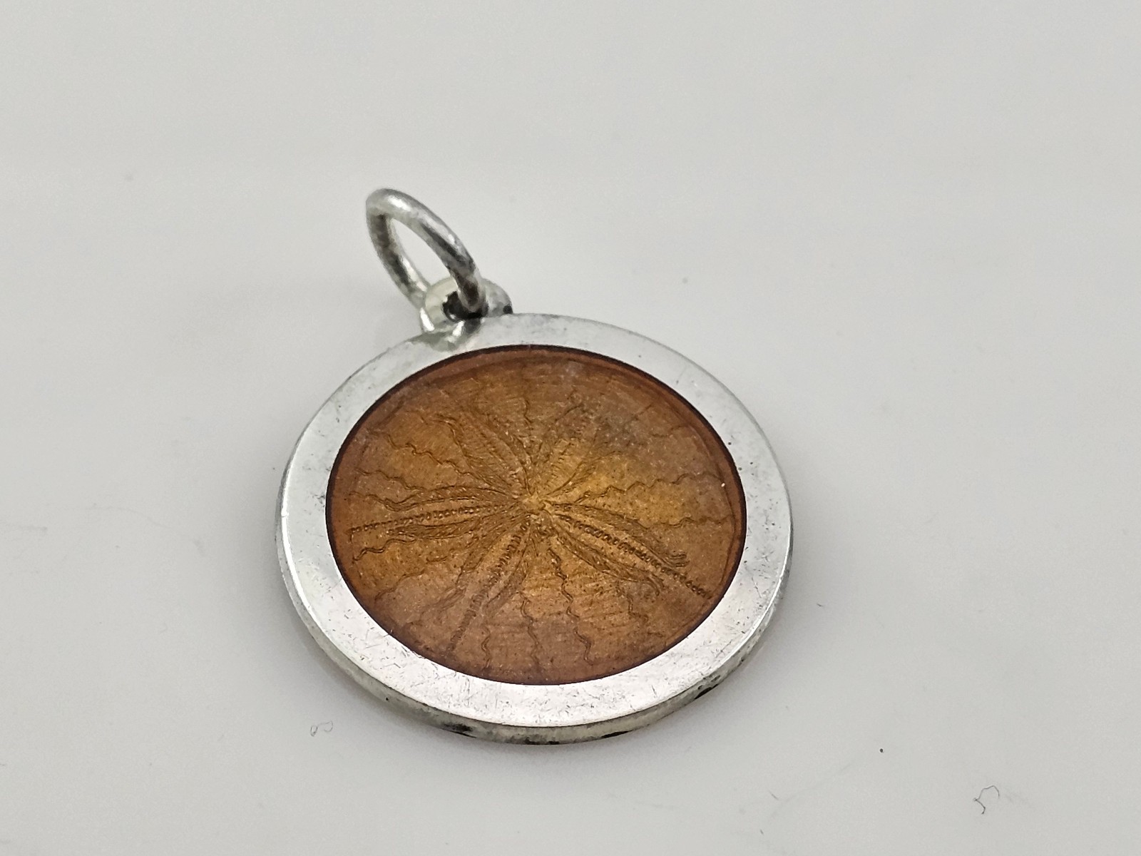 Sand Dollar Gold Enamel 925 Sterling Silver Medal Pendant 27mm