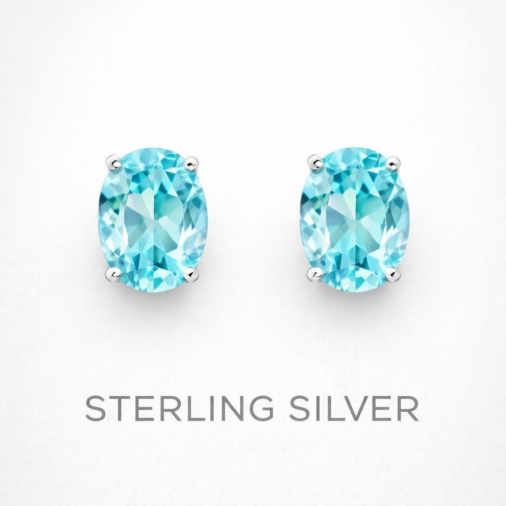 GENUINE 4.28 CTS BLUE TOPAZ STUD EARRINGS SOLID .925 SILVER – New With Tag