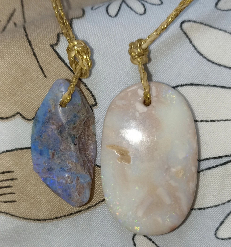 Australian Opal Opel Drilled Pendant Necklace Raw Gemstone Golden Cord
