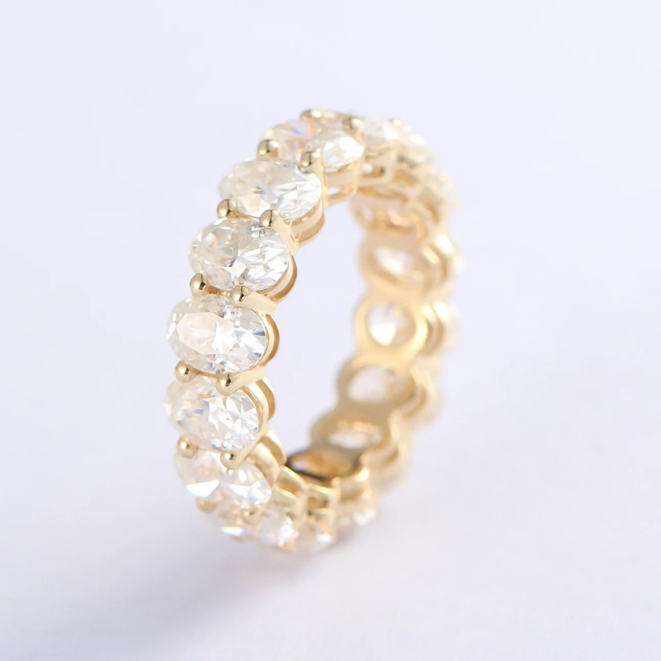 Full Eternity Wedding Band Ring 3Ct Oval Cut Moissanite 14k Yellow Gold Plated