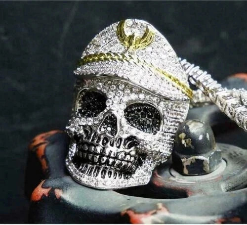 Halloween Gift Skull Head 2Ct Round Sim Diamond Men’s 14K Two Tone Over Pendant