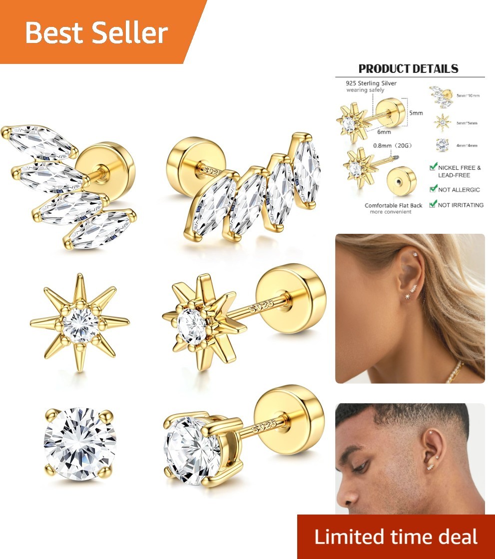 14K Gold Plated Hypoallergenic Sterling Silver Ear Studs for Sensitive Ears