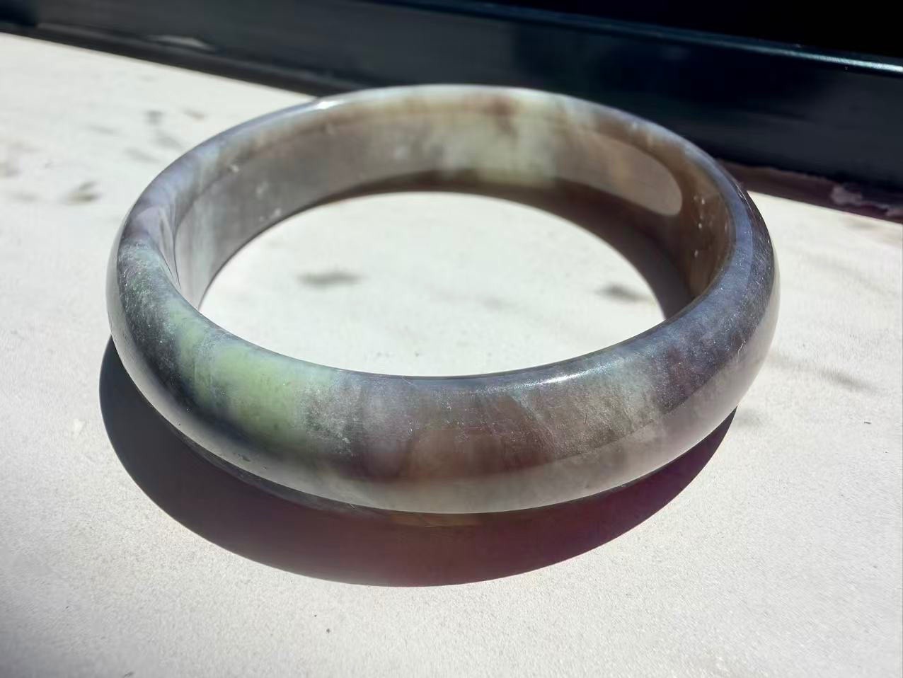 Nephrite Hetian jade bangle 56.5m purple green fully translucent 和田玉紫翠