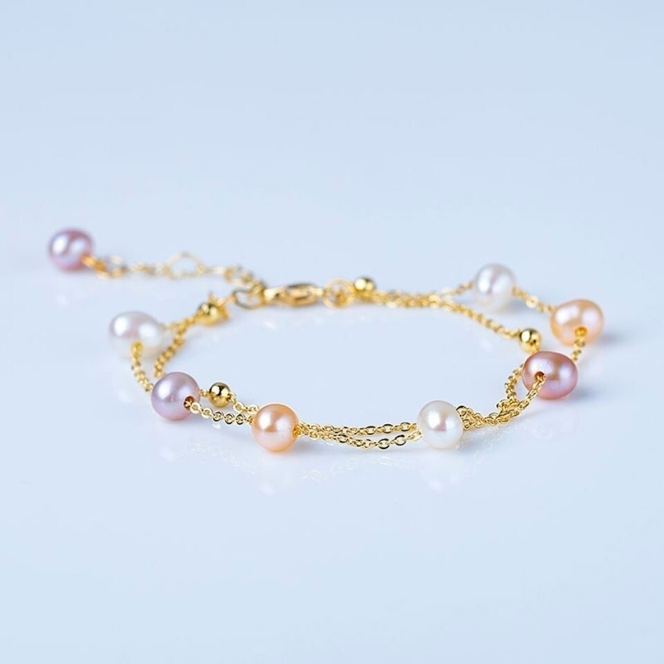 7.5-8″ 6-7mm AAA South Sea White Pink Purple Pearl Bracelet 14k
