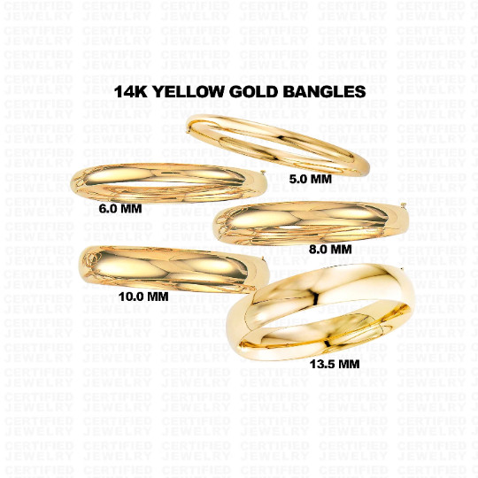 14K Yellow Gold Plain Comfort Fit Bangle Bracelet, Real 14K Gold