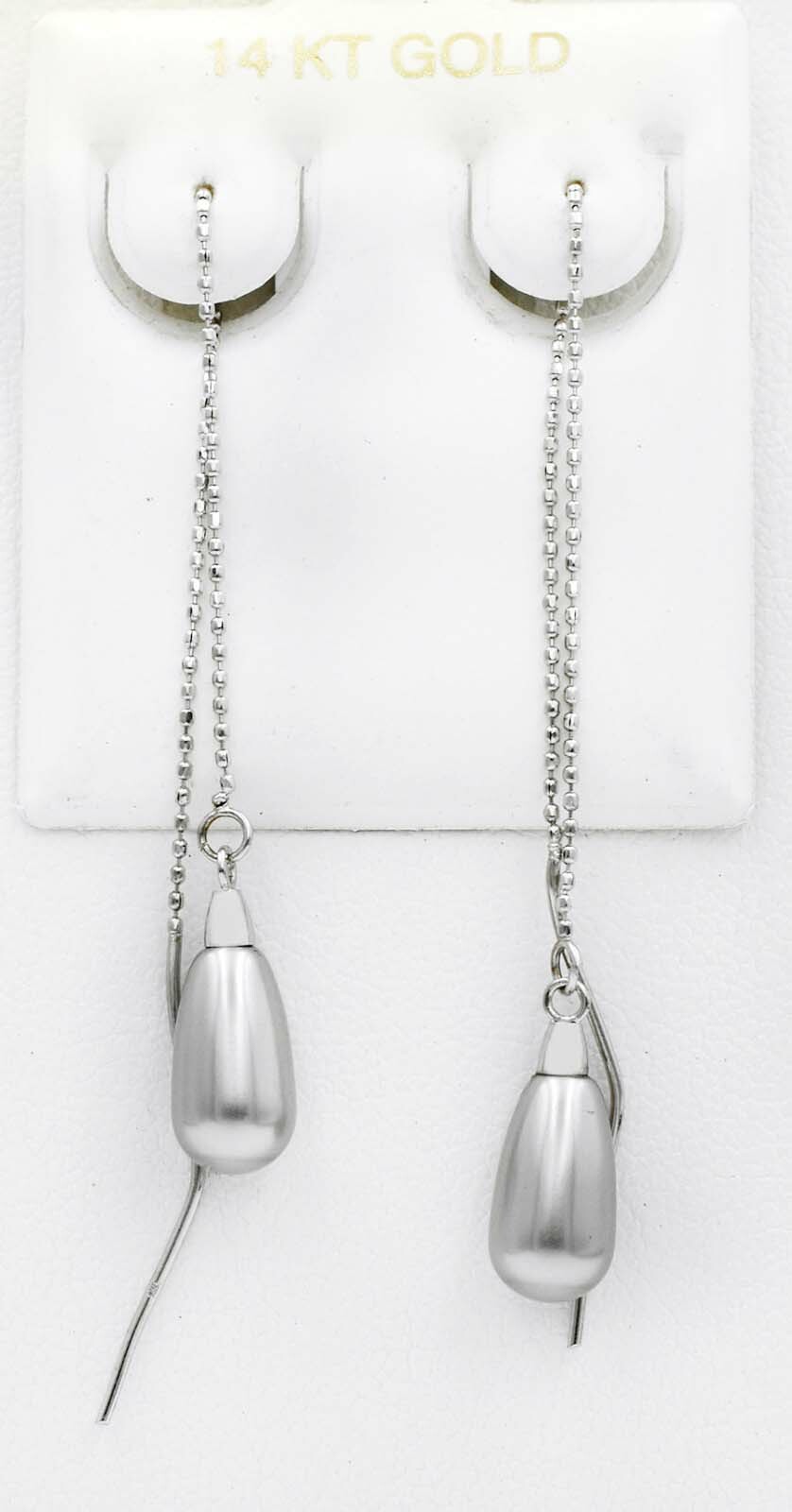 GENUINE GREY PEARL DANGLING EARRINGS 14K GOLD * Free Shipping * Made in USA