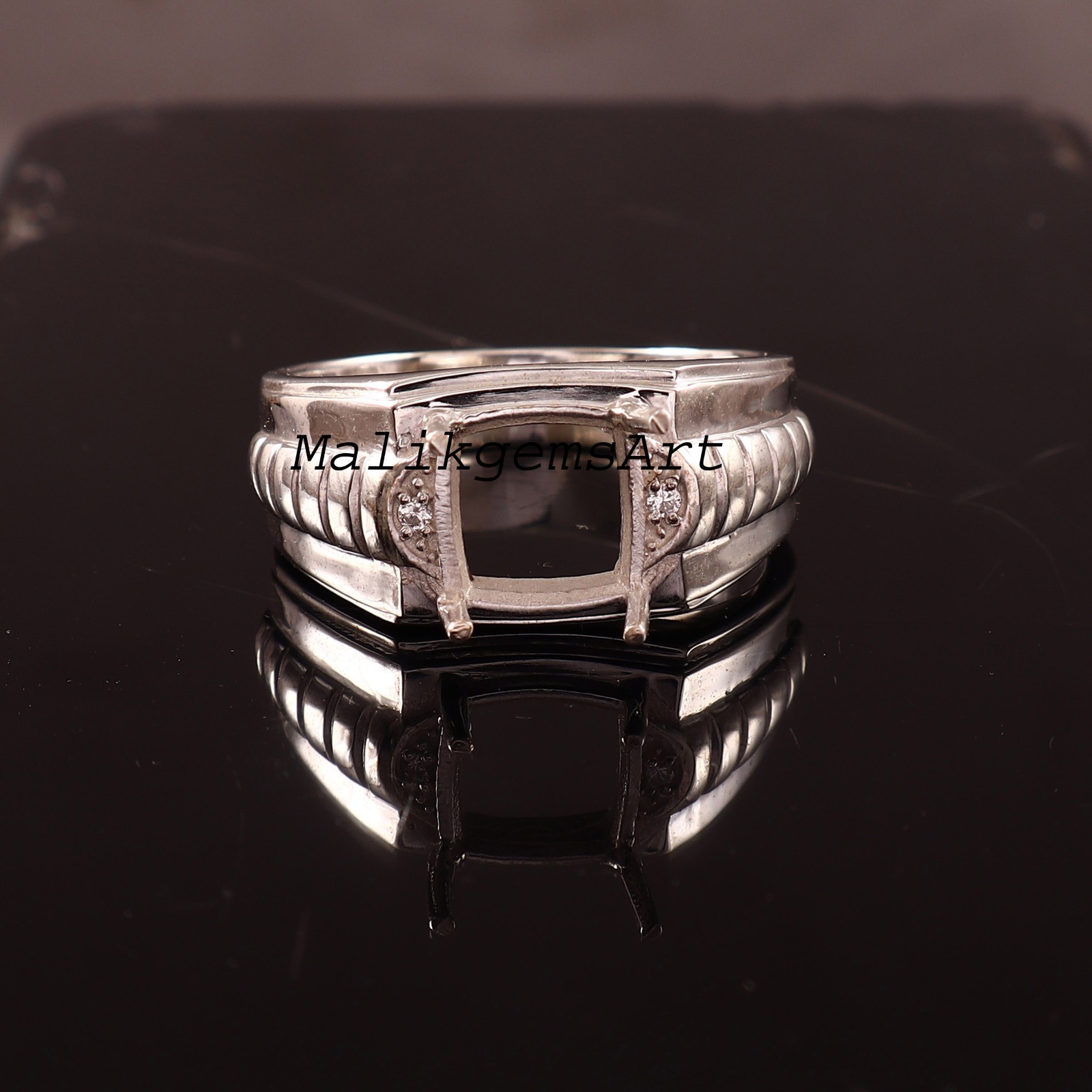 Mount Ring 925 Sterling Silver 9X9 MM Men Ring Prong Setting Semi Mount Ring #8