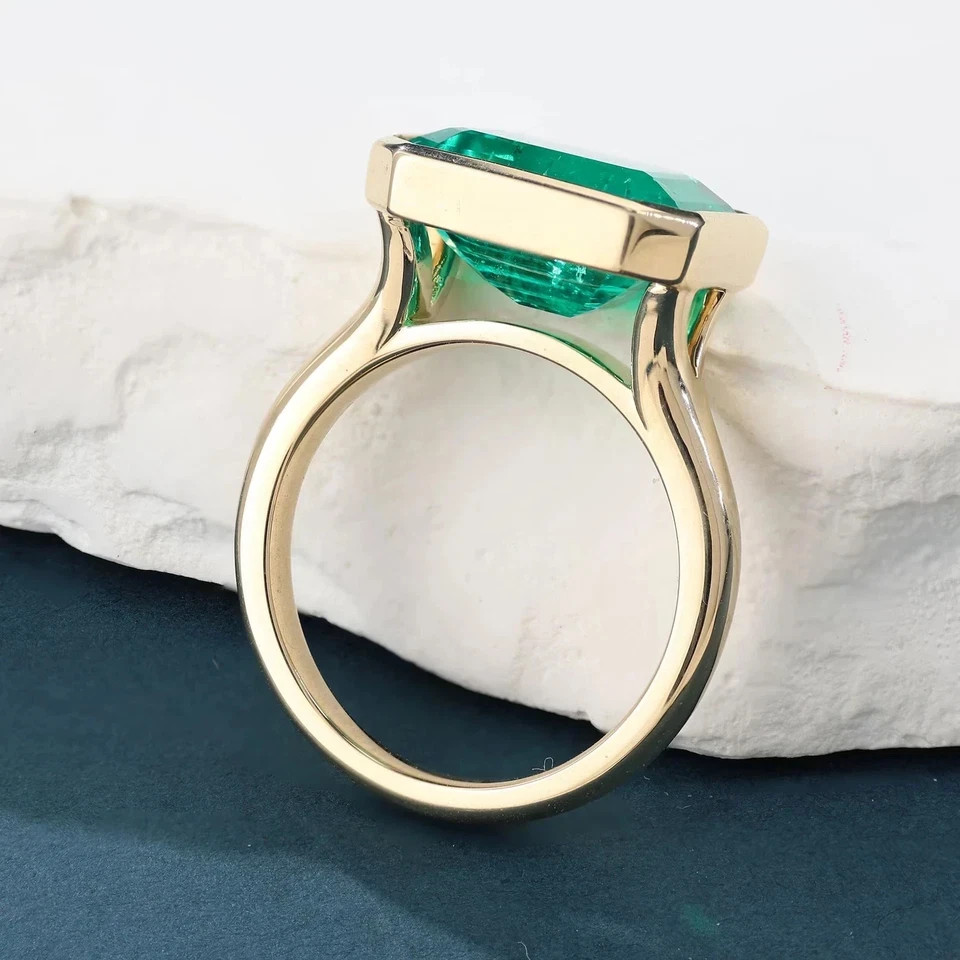 6 CT . Natural Zambia Emerald 14K Solid Yellow Gold Wedding Emerald Ring All Siz