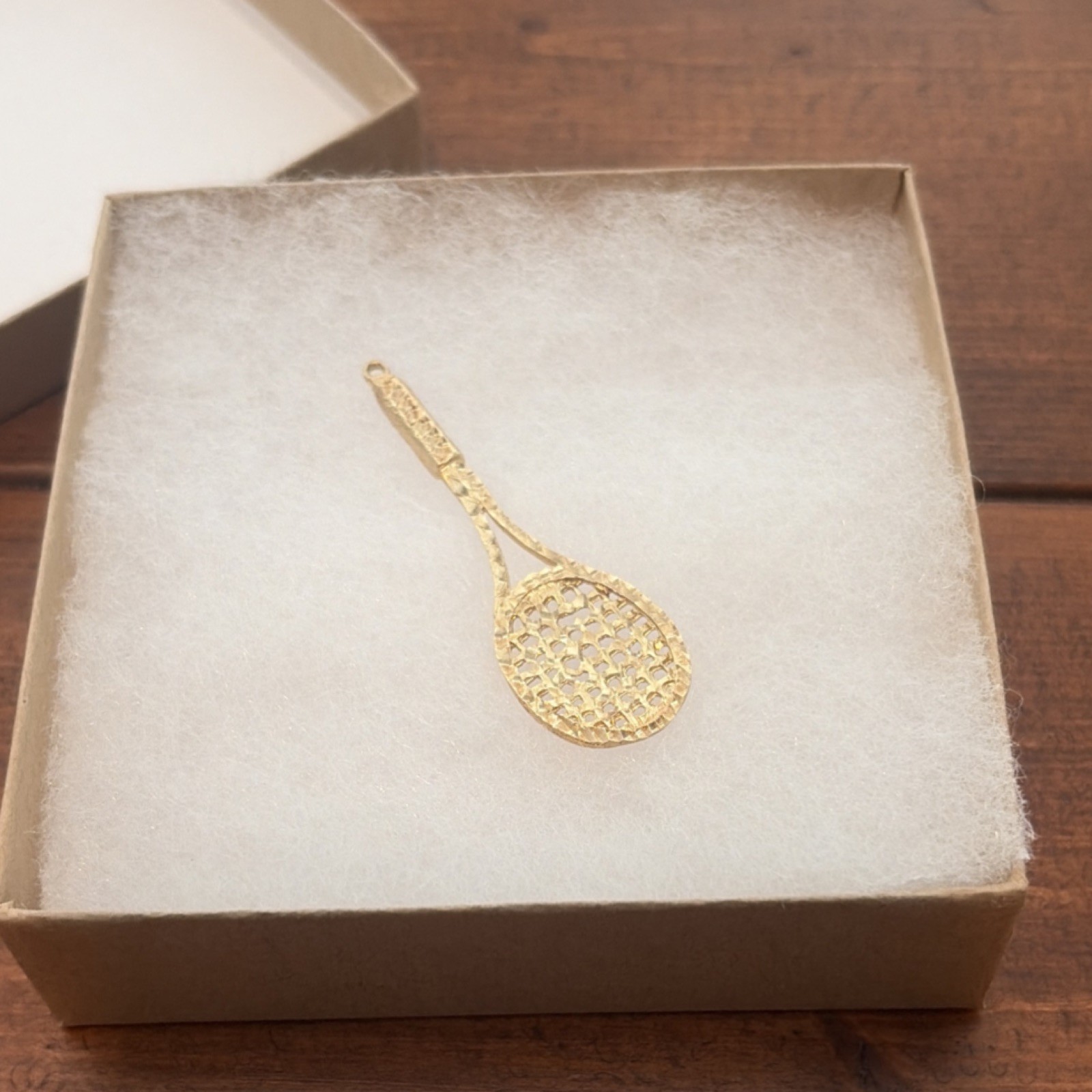 PL 10k Yellow Gold Tennis Racket Dangle Charm 2 inch Vintage