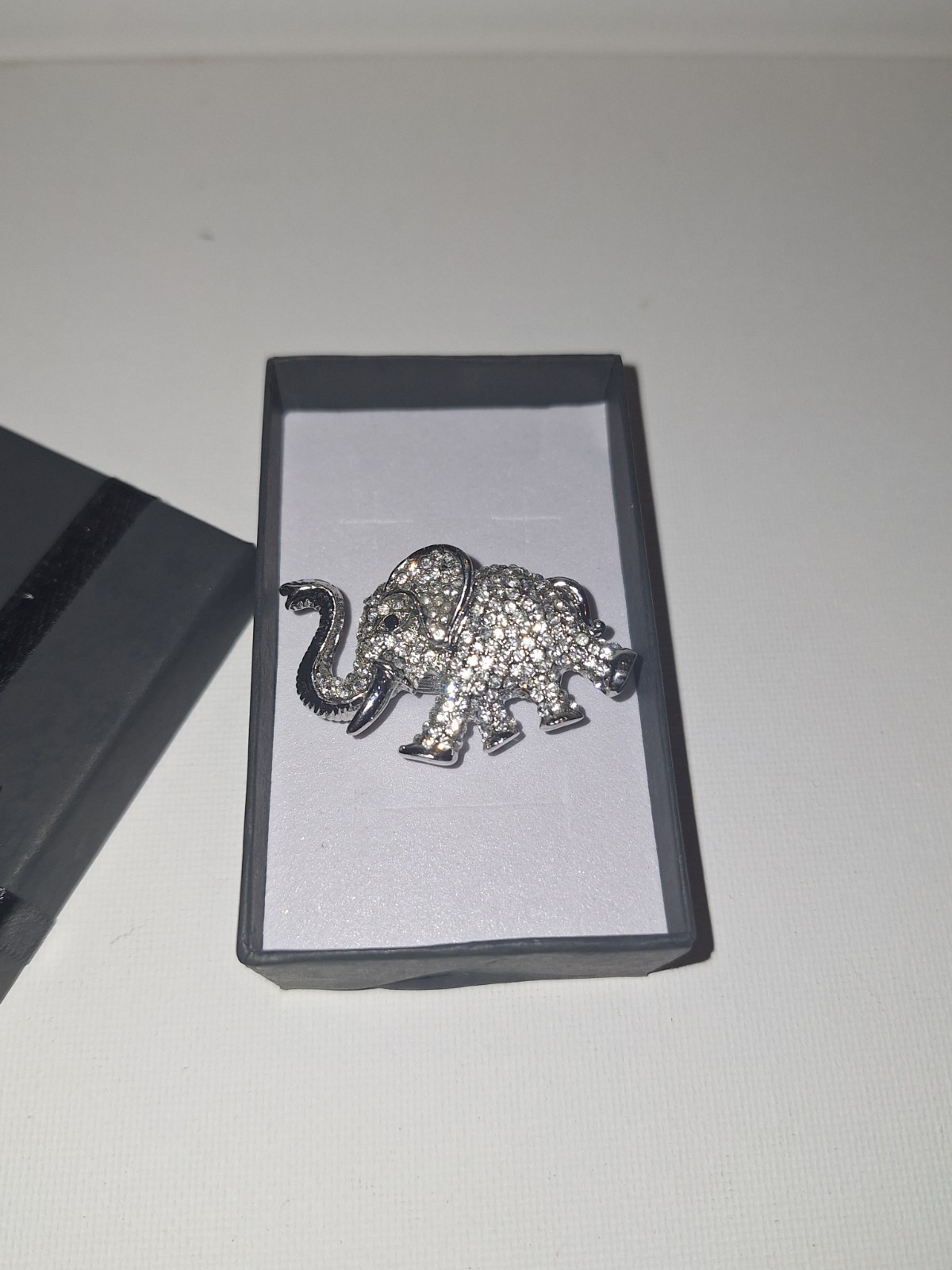 Silver Tone Pavé Crystal Elephant Statement Ring, White/Colorless, Size 7