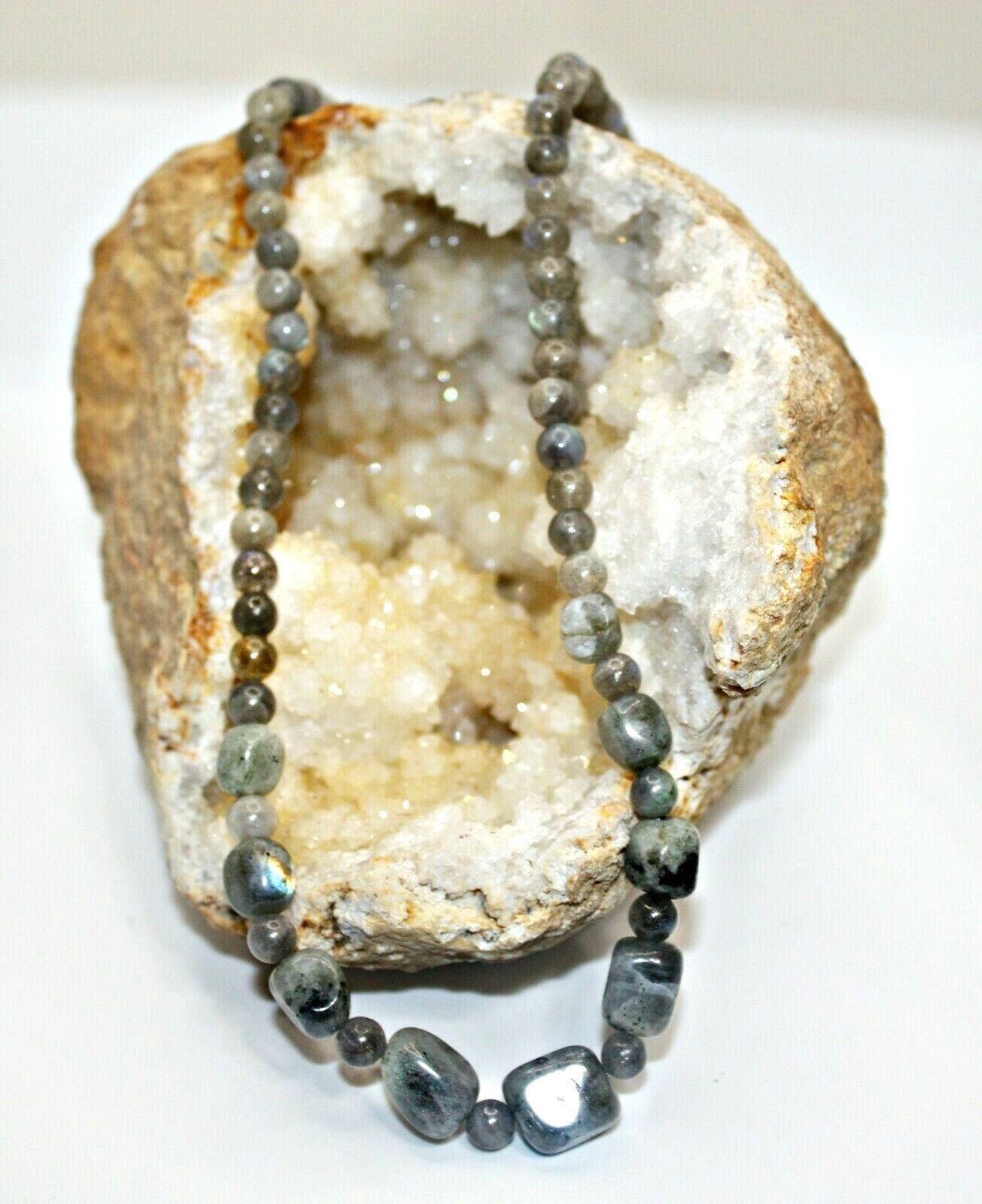 Handcrafted Iridescent Larbradorite Necklace. Not enhanced 18-20 in. 160 ctw.