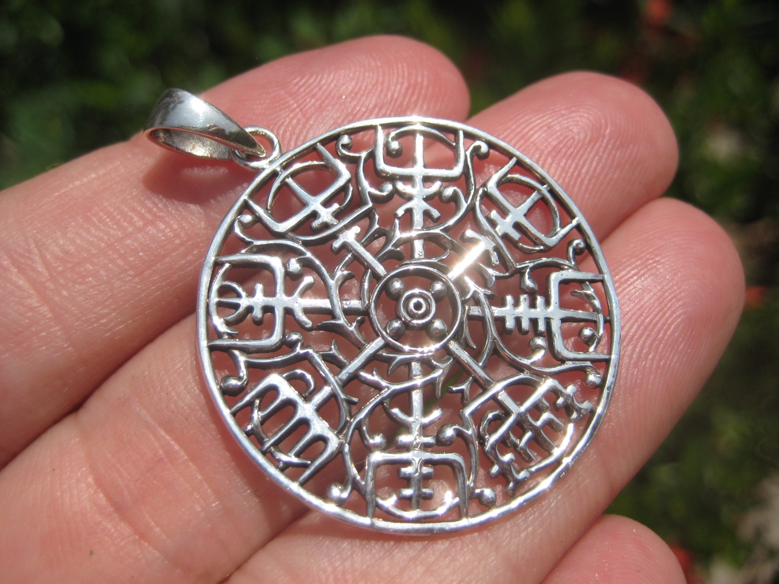 925 Silver Viking Norse Celtic Trident Aegishjalmur Helm of Awe Pendant A24