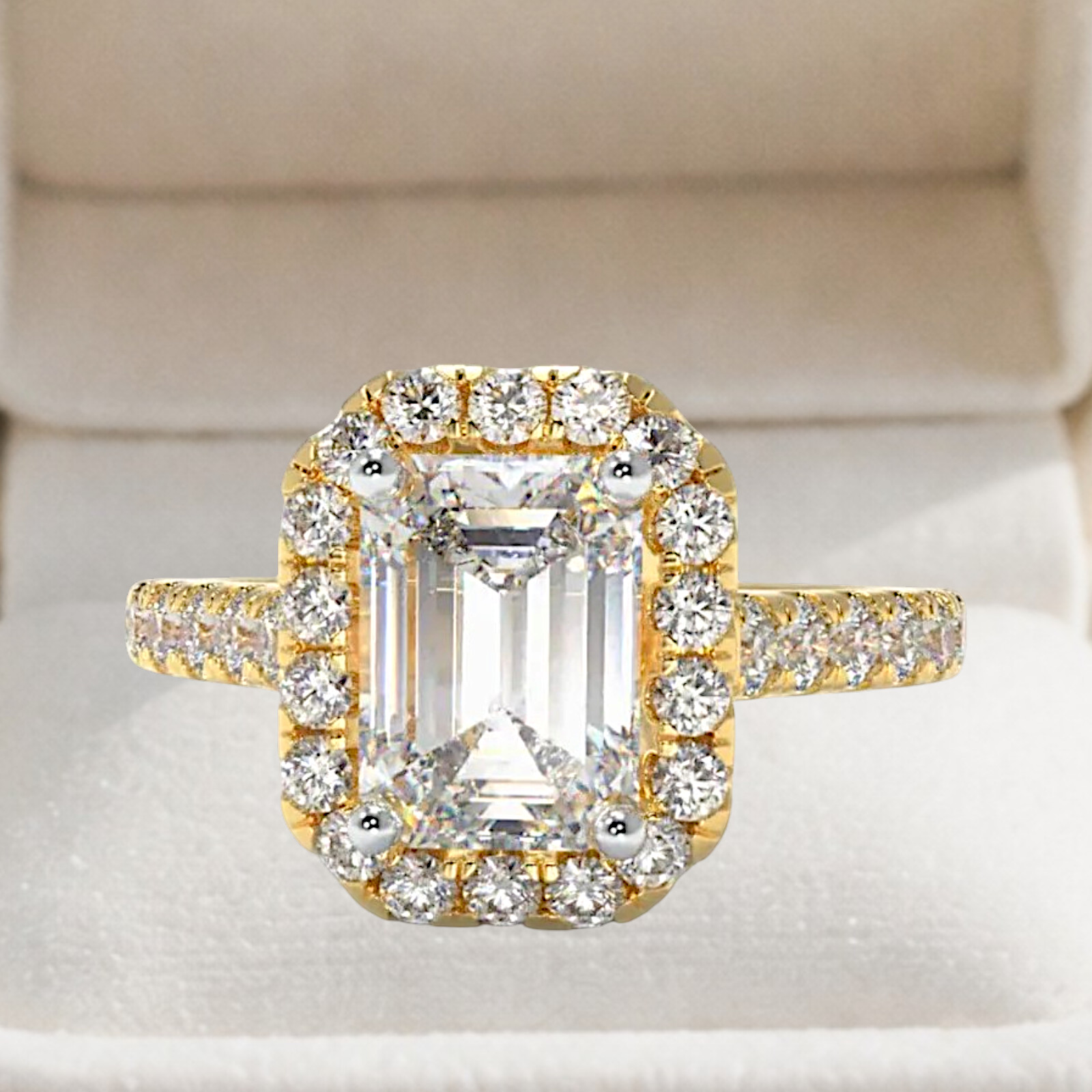 2.20 CT Emerald Cut IGI Lab Created Diamond Engagement Ring 18K Multi-Tone Gold