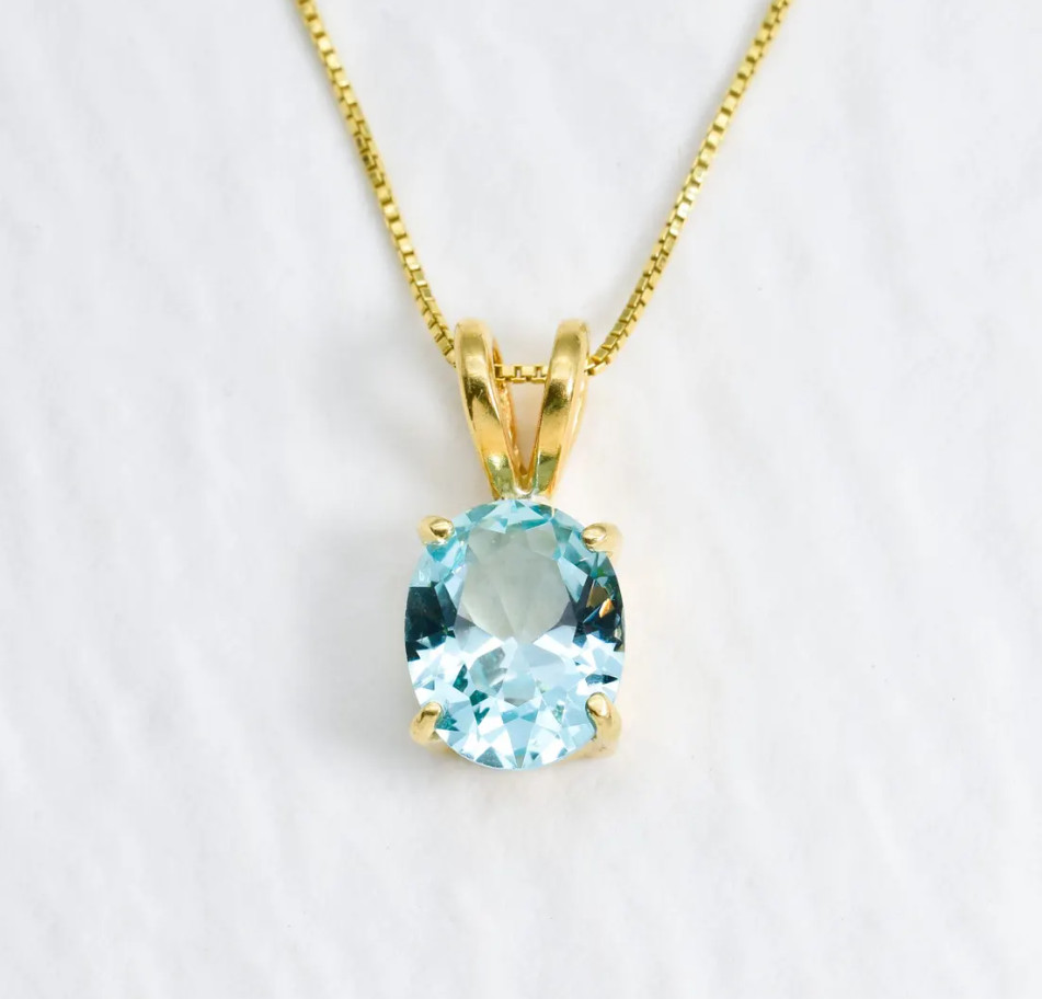 Natural Aquamarine Necklace 925 Sterling Silver Jewelry Gold Aquamarine Pendant